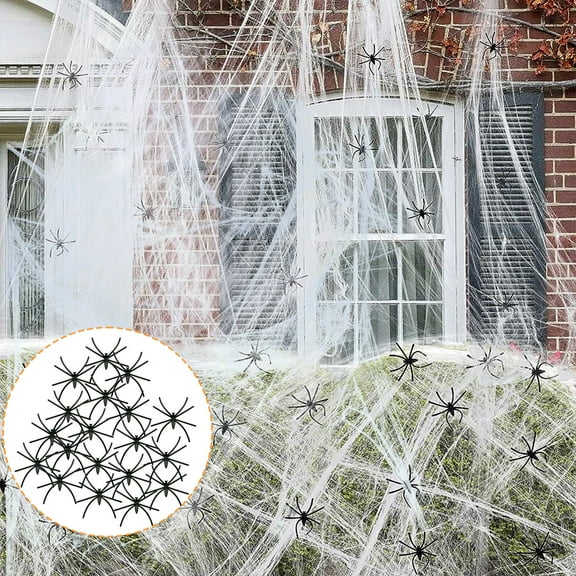Innens 1000 sqft Halloween Spider Web Decorations Super Stretch Spider Webs with 20 Plastic Fake Spider for Halloween Party Props Indoor Outdoor Decoration, 1 Pack