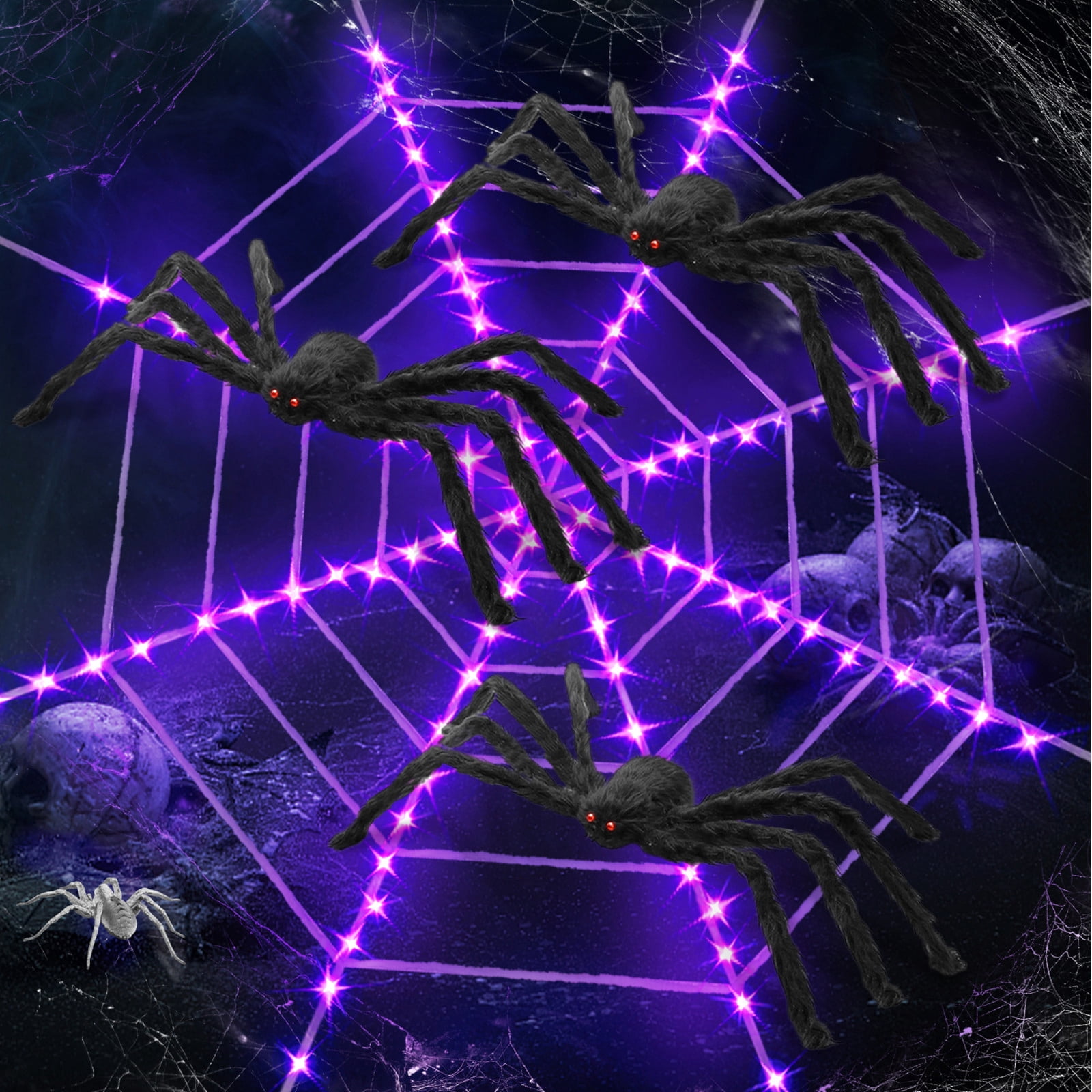 Innens 11.8ft Halloween 144 LED Purple Spider Web Lights with 35" Giant Spider Light up Cobweb Halloween Decorations for Indoor Ourdoor Garden Yard Home Patio (Black, 3Pcs)