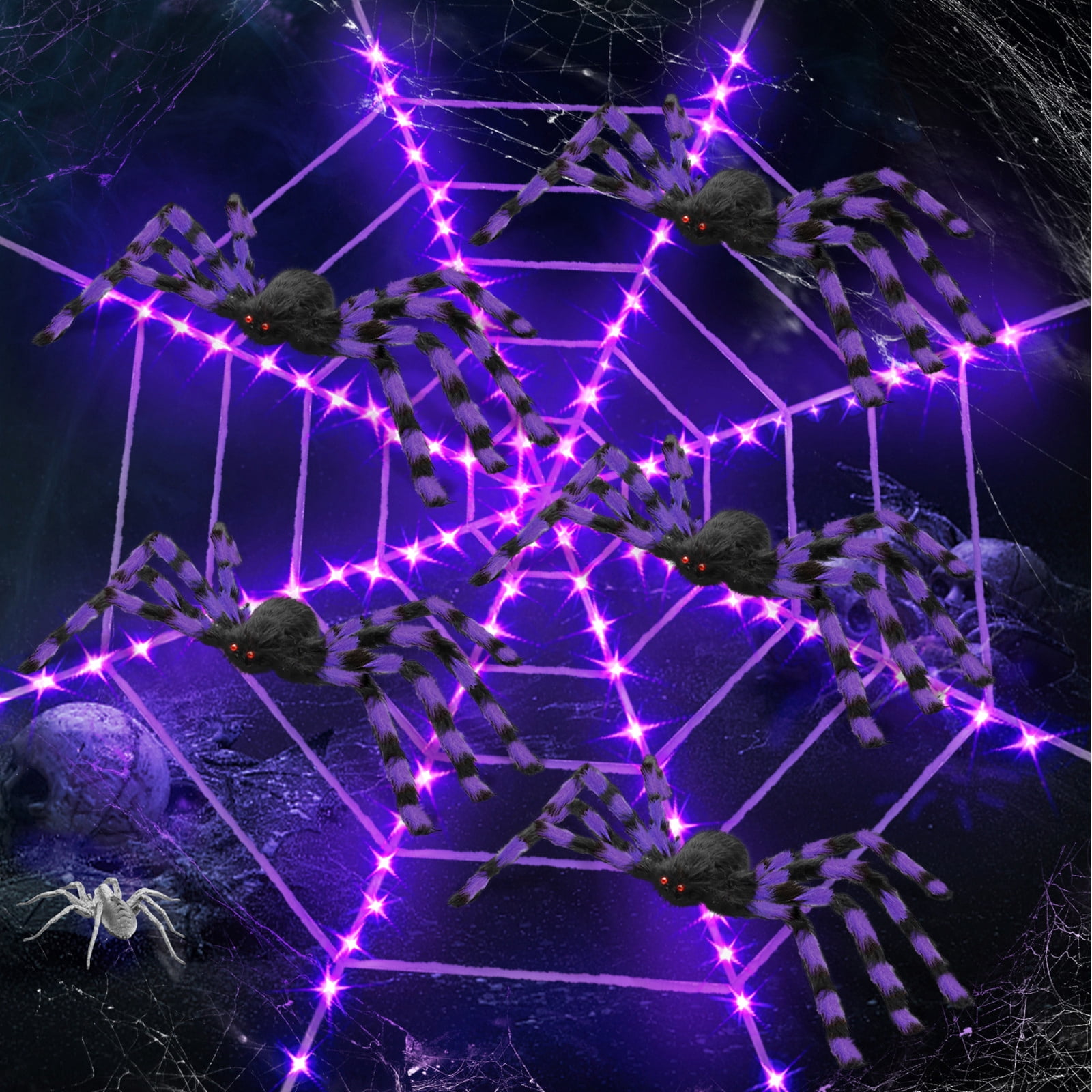 Innens 11.8ft Halloween 144 LED Purple Spider Web Lights with 35" Giant Spider Light up Cobweb Halloween Decorations for Indoor Ourdoor Garden Yard Home Patio (Purple, 5Pcs)