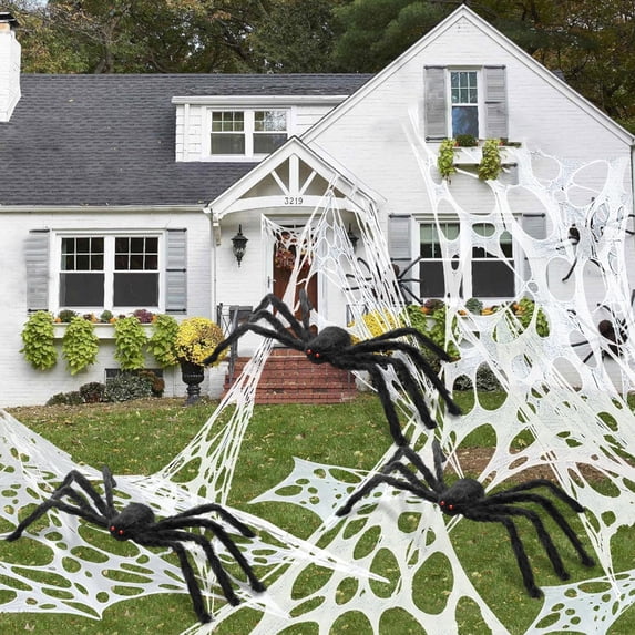 Innens 13*3ft Giant Spider Web with 35" Spider Halloween Decorations Flexible Elastic Spider Web for Indoor Ourdoor Garden Yard Party Decor (Black, 3Pcs)
