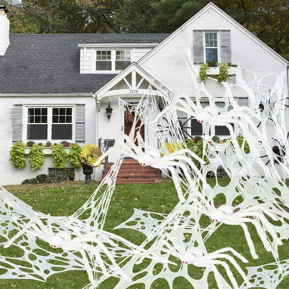 Innens 13*3ft Giant Spider Web with 35" Spider Halloween Decorations Flexible Elastic Spider Web for Indoor Ourdoor Garden Yard Party Decor (White, 5Pcs)