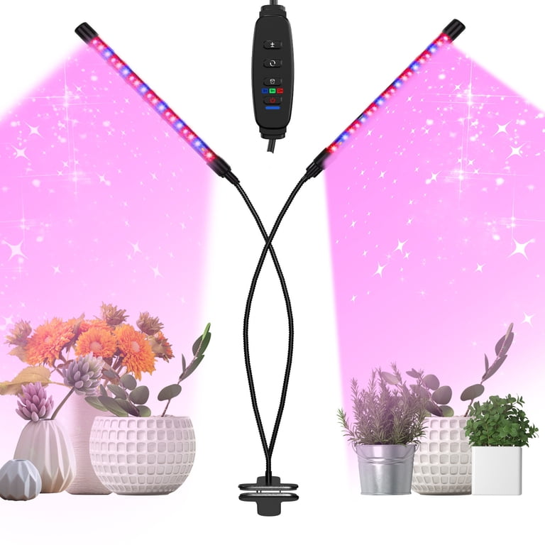 Innens 2 Heads LED Grow Lights for Indoor Plants 3/9/12H Timer Led Plant  Light with Desk Clip and Adjustable Gooseneck