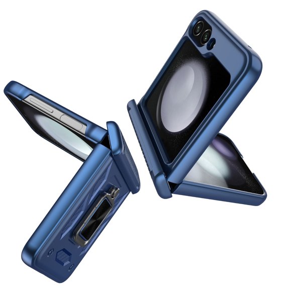 Innens Case for Samsung Galaxy Z Flip 5 5G Shockproof Pone Cover with Slide Camera Lens Protector and Ring Stand, Blue