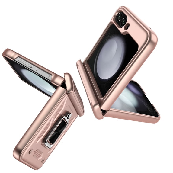 Innens Case for Samsung Galaxy Z Flip 5 5G Shockproof Pone Cover with Slide Camera Lens Protector and Ring Stand, Pink
