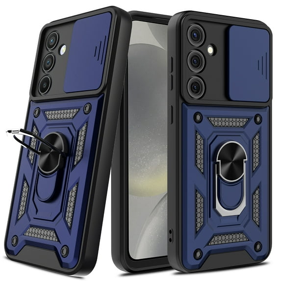 Innens Case with 2Pcs Screen and Lens Protector with Ring Stand and Slide Camera Lens for Samsung Galaxy S24 Ultra/S24 Plus/S24 Cover, Blue