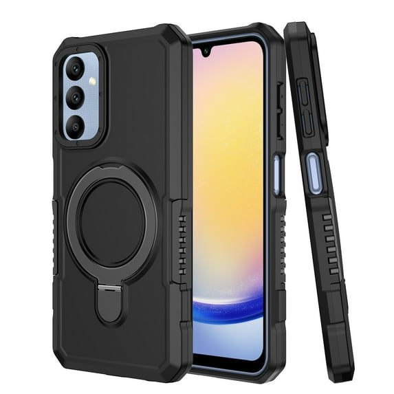 Innens Phone Case with Screen Protector with Ring Kickstand for Samsung Galaxy A25 5G Shockproof Rugged Heavy Duty Cover, Black