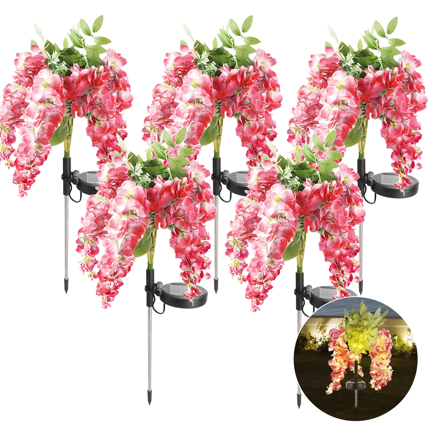 Solar Garden Flower Lights - Waterproof LED Stake Lamps For Yard & Path (Pink)
