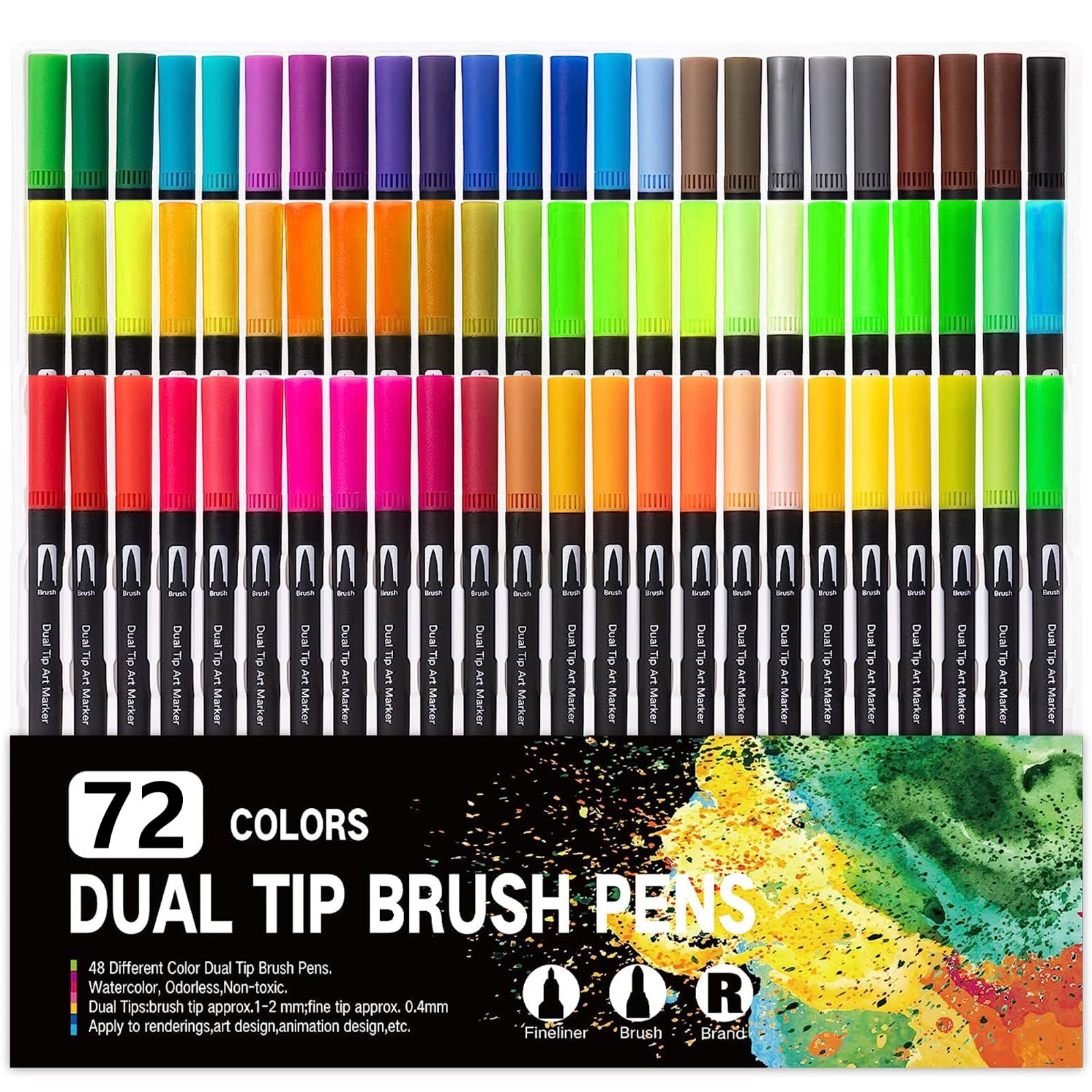 Innens Watercolor Brush Dual Tip Pens Brush Tip Water Soluble Marker Pen Set, 72 Colors