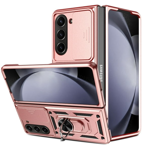 Innens for Samsung Galaxy Z Fold 5 5G Case with Screen Protector Ring Stand and Silde Camera Lens, Pink