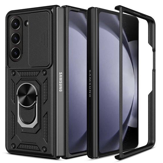 Innens for Samsung Galaxy Z Fold 5 5G Case with Silde Camera Lens and Ring Stand, Black
