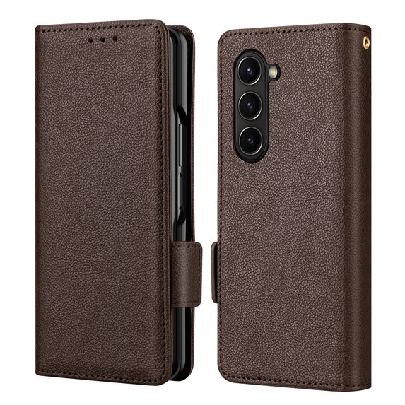 Innens for Samsung Galaxy Z Fold 5 5G Leather Case with Wallet Credit Card Holder Phone Cover, Brown