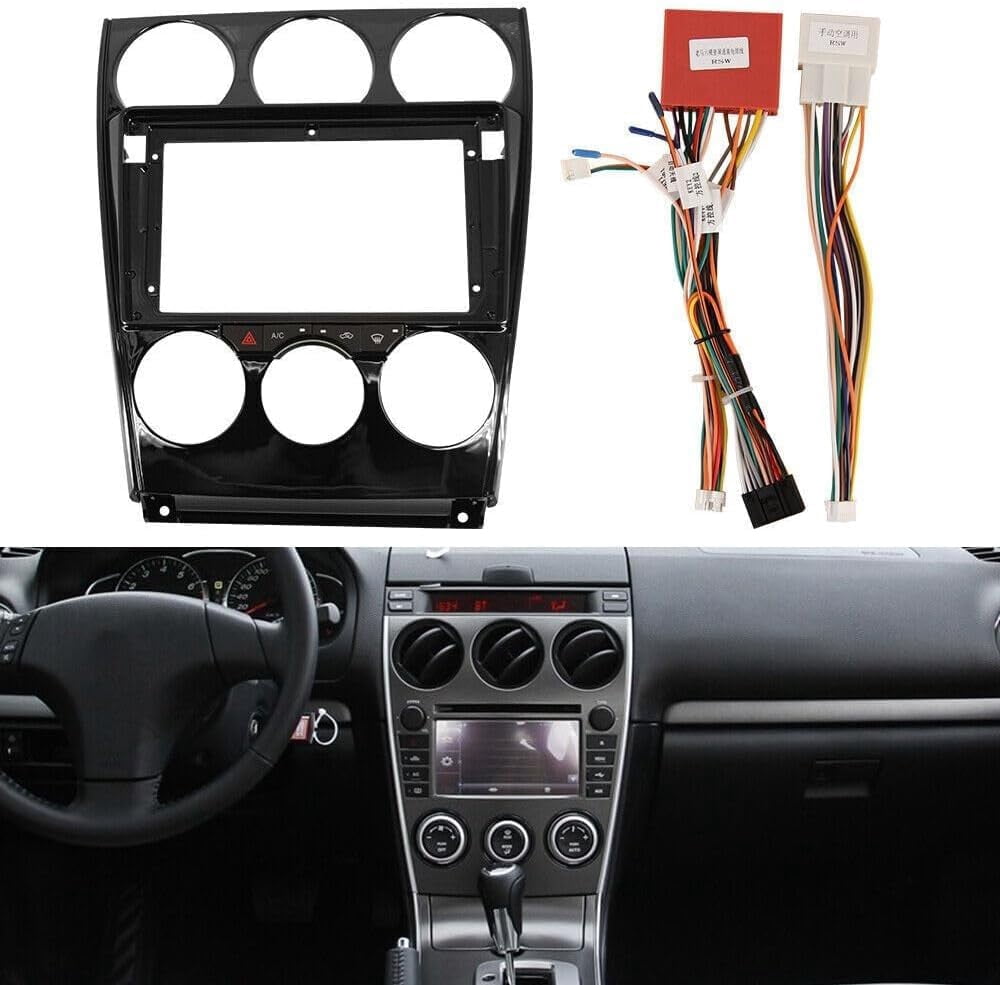 Inner Accessories Center Console Dashboard Control Panel Cover Trim Double Din Dash Kit Replacement for 2004‑2016 Mazda 6 9in