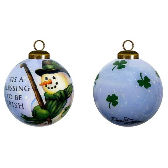 Inner Beauty Irish Snowman Hand Painted Glass Christmas Ornament