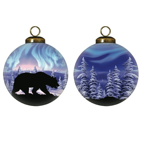 Inner Beauty Northern Lights Bear Hand Painted Glass Winter Ornament