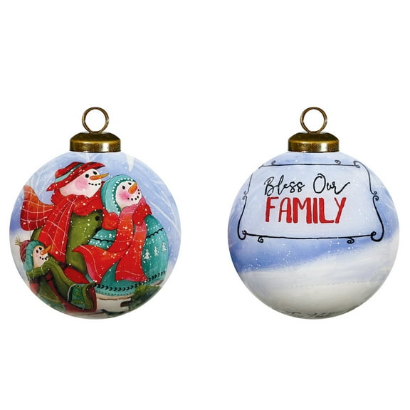 Inner Beauty Snowman Bless Our Family Hand Painted Glass Christmas Ornament