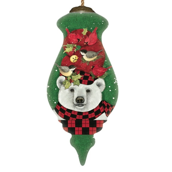 Inner Beauty Woodland Plaid Pals Polar Bear Hand Painted Glass Ornament
