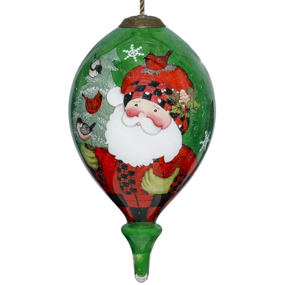 Inner Beauty Woodland Plaid Pals Santa Hand Painted Glass Ornament