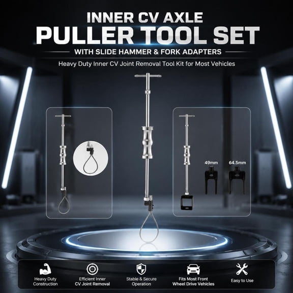Inner CV Axle Puller Tool Set, with 5/8 in-18 Slide Hammer, 2-Inch and 2.5-Inch CV Joint Fork Adapters