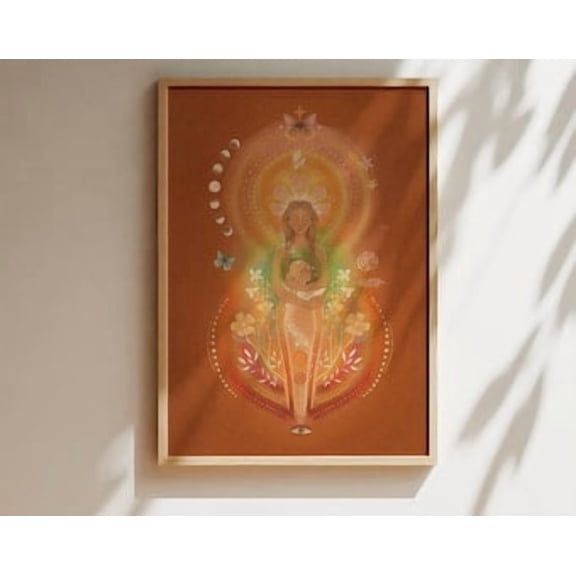 Inner Child Healing Fine Poster Handmade Spiritual Art Mother Daughter Illustration Visionary Folk Artwork Colourful Room Decor Gift , Poster Print Only