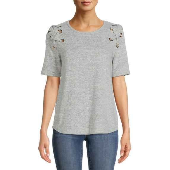 Inner Circle Womens Lace-Up Tunic T-Shirt with Short Sleeves