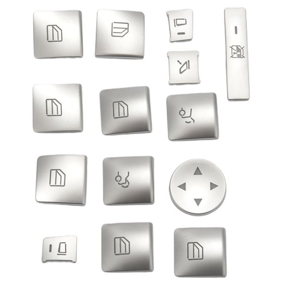 Inner Door Armrest Window Switch Button Trim Cover Sticker for ML C E G Class W204 W212 W246 W166 X166,1 x Set Door Window Switch Button Cover Trim(14 pcs),silver
