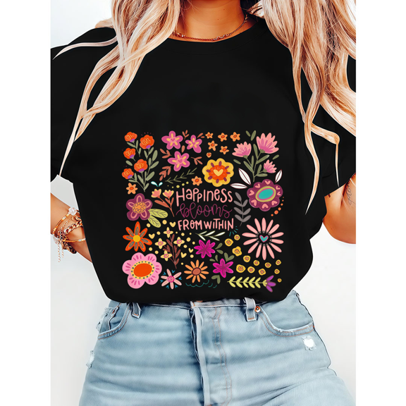 Inner Glow Happiness Radiates From Within Affirmation Tshirts Positive Mindset Graphic Tees Daily Motivation Design Shirts Tops for Daily Outfits Black,4XL