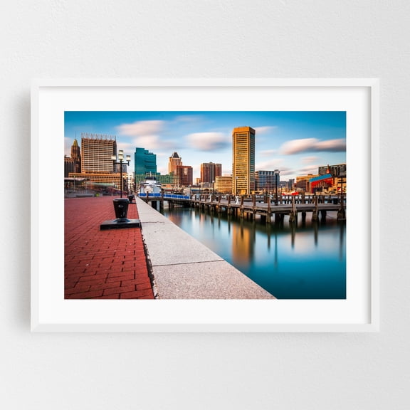 Inner Harbor 02 - Baltimore Maryland Photography Harbor Skyline City Architecture Boat White Framed Wall Art Print 5 x 7 inches