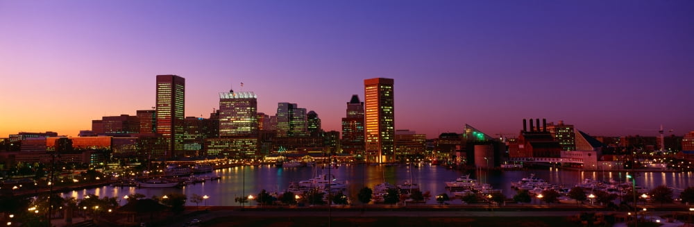 Inner Harbor Baltimore Sunset Maryland Canvas Art - Panoramic Images (36 x 12)
