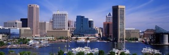 Inner Harbor Federal Hill Skyline Baltimore MD Canvas Art - Panoramic Images (36 x 12)