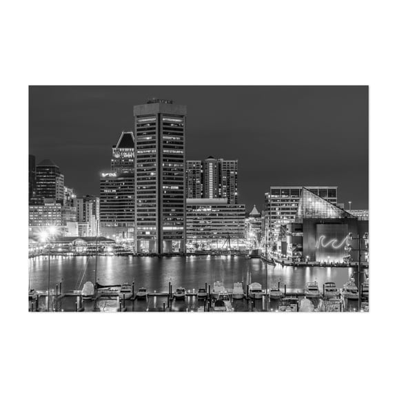 Inner Harbor Skyline 02 B&W - Baltimore Maryland Photography Unframed Wall Art Print 24 x 36 inches