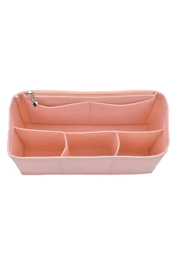 Inner Liner Makeup Storage Bag with Long and Short Handles Pink Multi-Compartment Durable Cloth Organizer