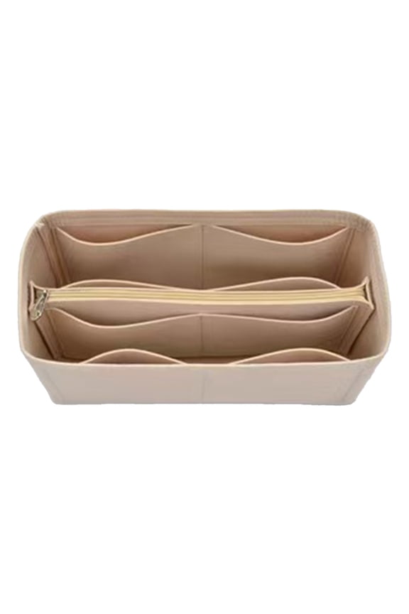 Inner Liner Makeup Storage and Organization Bag, Inner Liner Bag with Long and Short Handles, Maintain a Fresh and Clean Appearance Over Time, Makeup Pouch Organizer Insert, Beige (Center Zipper)