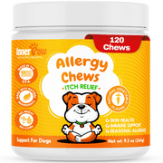 Inner Paw Allergy Chews for Dogs - Immune Support to Fight Allergies - Soothe Itchy Skin - Hot Spots & Seasonal Allergies - 120 Chewable Tablets