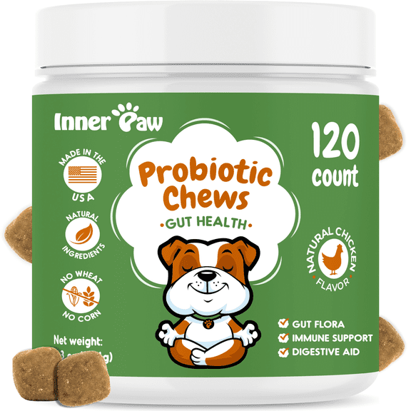 Inner Paw Dog Probiotics Prebiotic & Digestive Support Chews for Gut Health, Itchy Skin & Yeast Relief 120ct