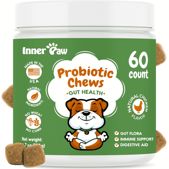 Inner Paw Probiotic Chews, Tasty Soft Chew Probiotics for Dogs, Chicken Flavor, 60 Count