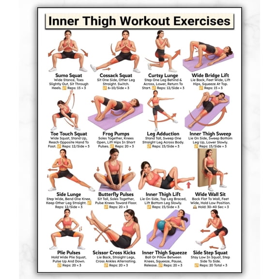 Inner thigh workout exercises illustrated fitness guide for daily poster