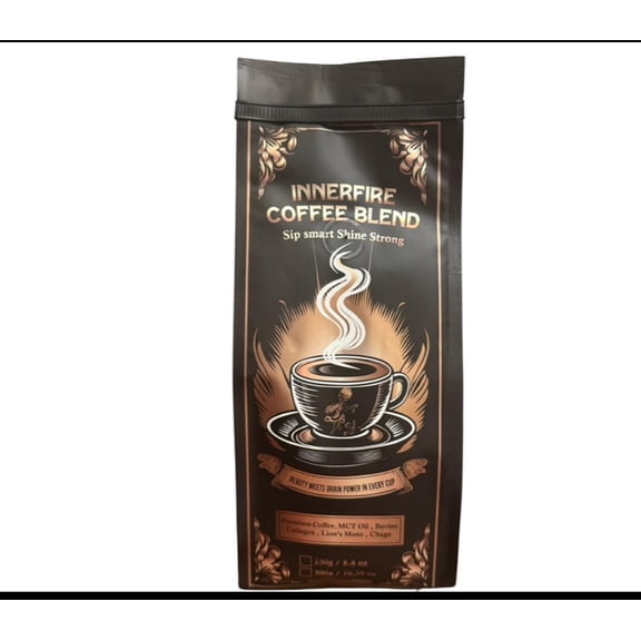 InnerFire Functional Coffee Premium Coffee with Adaptogenic Mushrooms, Lions Mane, Chaga, MCT Oil & Bovine Collagen