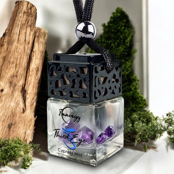 Innergy Third-Eye Chakra Crystal Infused Car Air Freshener - Portable 8 ml. Hanging Essential Oil Diffuser for Vehicle, Long-Lasting Fragrance, Eco-Friendly Design, Freshness On The Go!