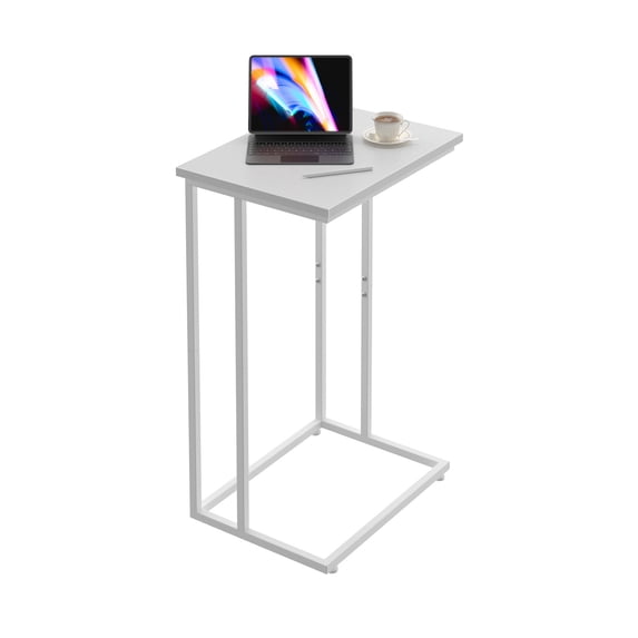 Innerjoin C Shaped End Table,C Table for Sofa and Bed, White