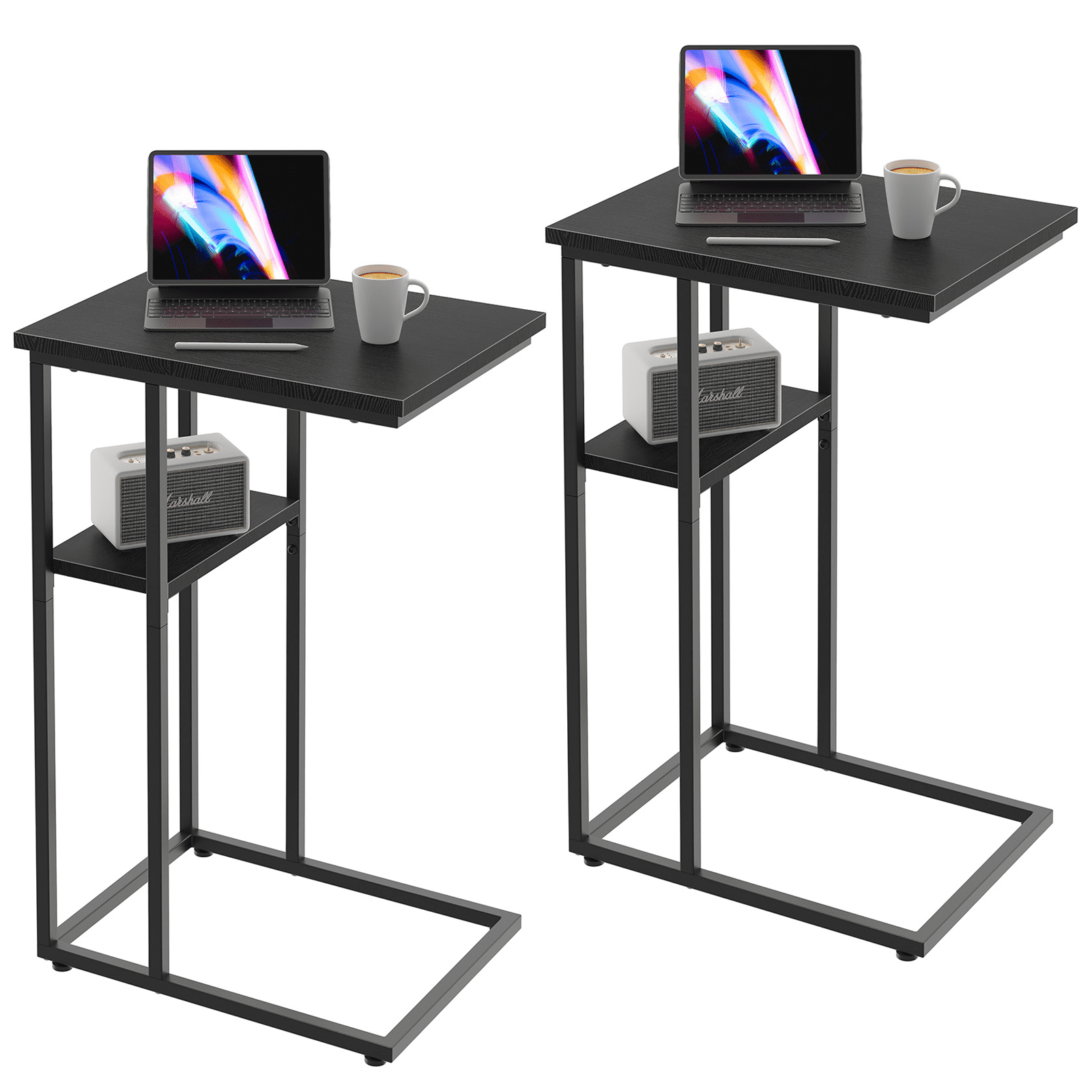 Innerjoin C Shaped End Table Set of 2 Black, C Side Table with Metal