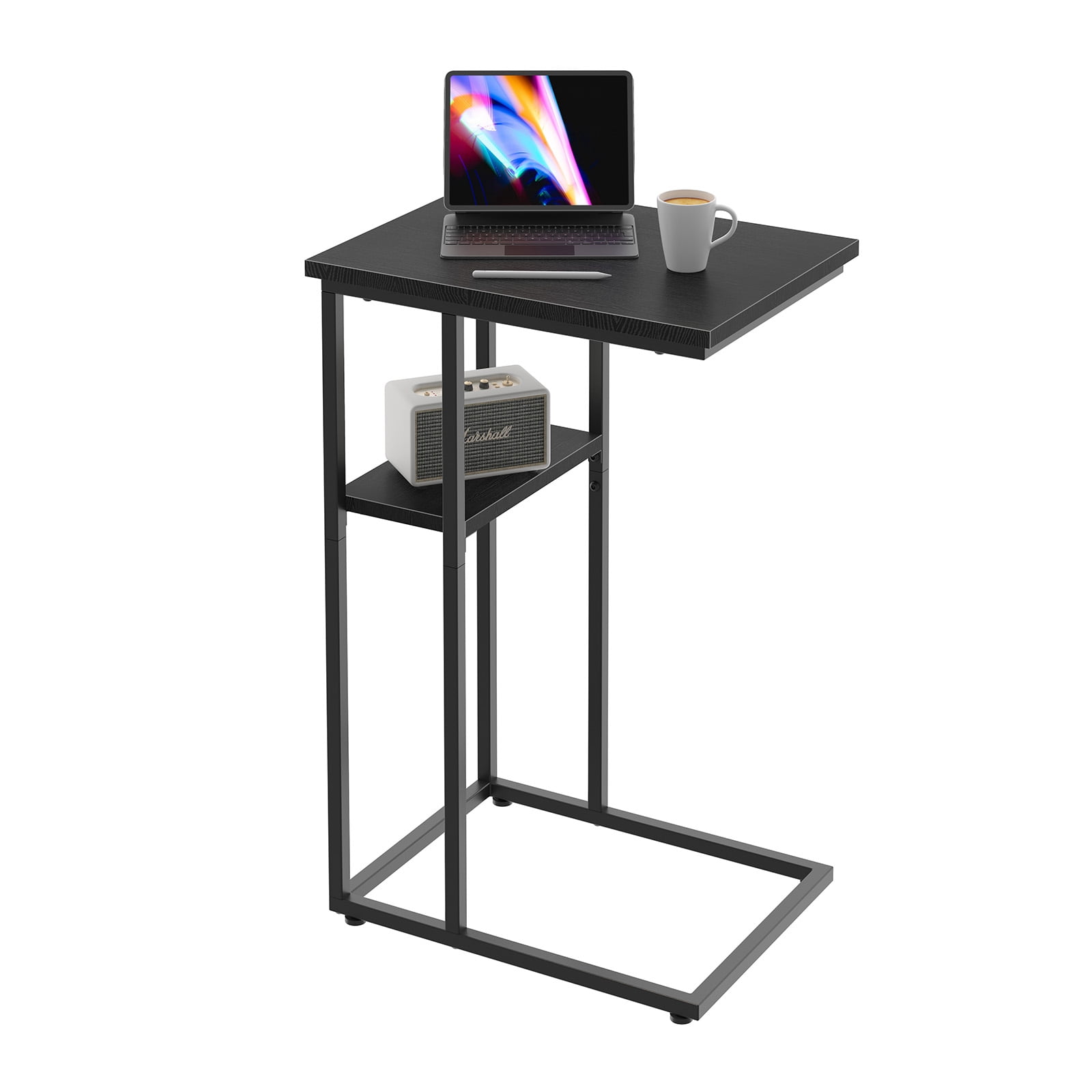 Innerjoin Table D'appoint Large En C Avec Cadres En Métal, Petite Extrémité Pour Canapé Et Lit, Table Rétro, Salon, Chambre à Coucher, Style Industriel, Blanc