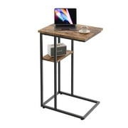 Innerjoin C Shaped End Table, Sofa Table for Living Room Bedroom, Bedside, Rustic Vintage Style, Black