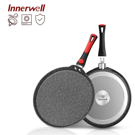 Innerwell 11-Inch Nonstick Granite Coating Crepe Pan, Flat Skillet, Tortilla Pan for Roti, Pancakes, and Dosa