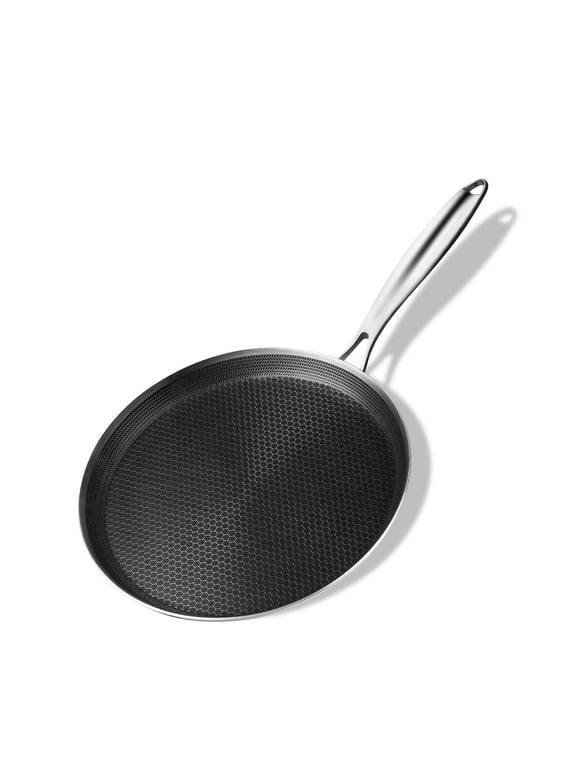 Innerwell 11'' Stainless Stee Nonstick Crepe Panl Honeycomb Coating Flat Skillet Tawa Dosa Tortilla Pan PFOA-Free,Omelet Pan with All Stove Tops Available