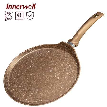 Innerwell 11 inch Gold Nonstick Crepe Pan Flat Skillet Nonstick Pancake Griddle Comal Pan