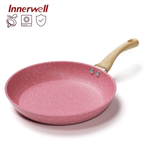 Innerwell 11-Inch Pink Nonstick Granite Frying Pan Skillet with Bakelite Handle, Compatible with Various Stoves