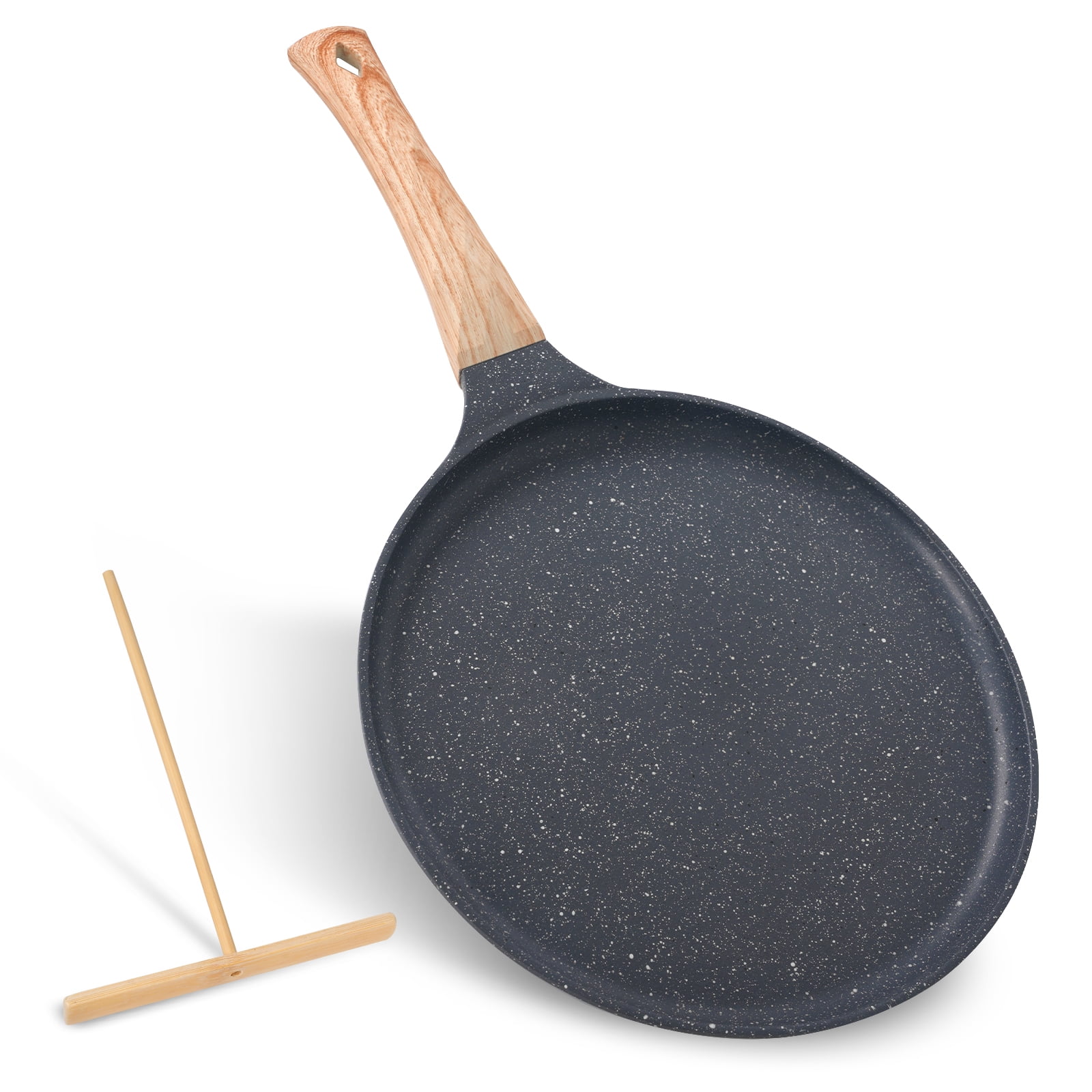 11 Inch Black Nonstick Aluminum Skillet with Wooden Handle
