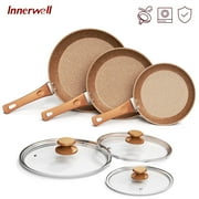 Innerwell Granite Nonstick Frying Pan Set with Lids, Induction Skillet, 6-Piece Cookware Set
