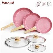 Innerwell Nonstick Frying Pan Set, 6-Piece, Pink, Includes 8-Inch, 9.5-Inch, 11-Inch Pans with Lids