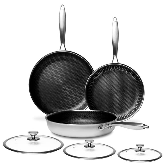 Innerwell 6 Piece Stainless Steel Frying Pan Cookware Set Non-stick with Lid Stay Cool Handle Omelette Skillet Works with Induction